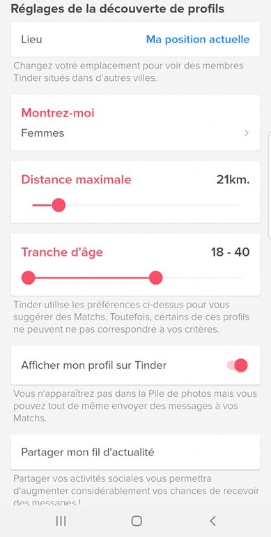 afficher sur tinder vie privee