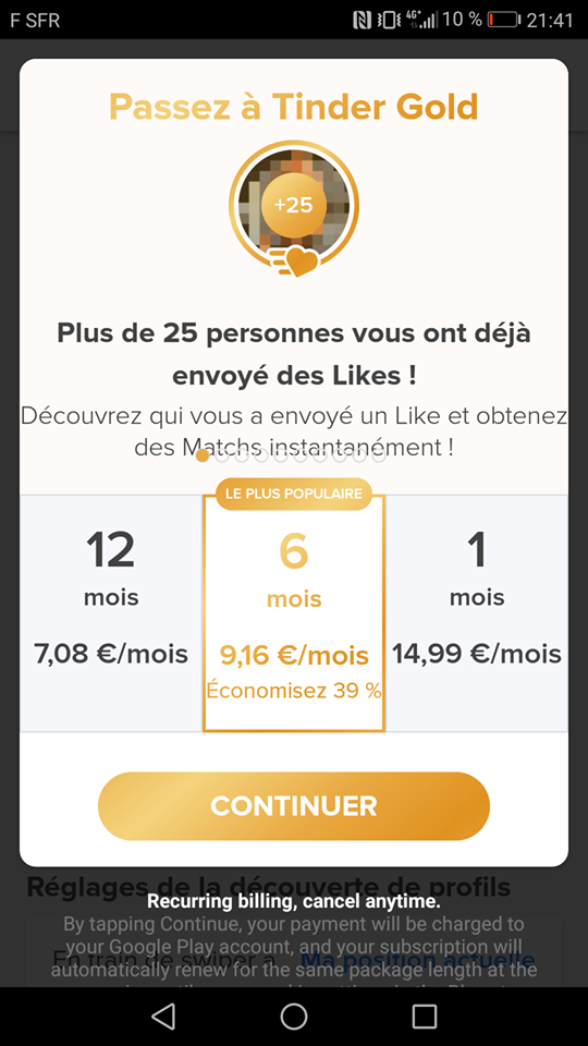 prix tinder gold