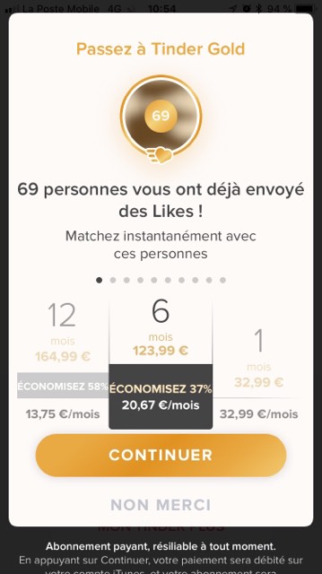 avis tinder gold