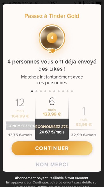 tarif tinder gold femme