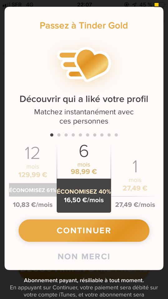 tinder prix