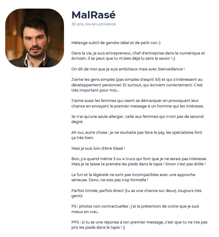 description meetic exemple